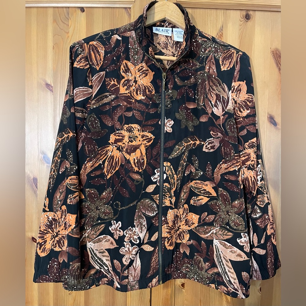 Blair Vintage 90s Y2K Women’s Zip Up Fall colors  Floral Jacket Size Medium